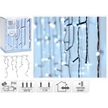 Božične lučke za notranjo in zunanjo uporabo, zavesa, 180 LED, bele, 8 funkcij, slap, 6m +3m
