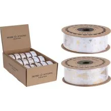 Darilni trak, beli, božični motiv, 2.5x500cm