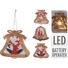 Obesek lesen, zvonček, z LED lučko, božični motiv, 13cm, sort.