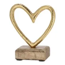 Srce zlato, na podstavku, aluminij/les, 10x10cm