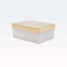 Darilna škatla kartonska, bela, z zlatimi črtami na pokrovu, 23x16.5x9.5cm