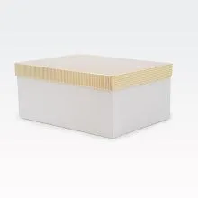 Darilna škatla kartonska, bela, z zlatimi črtami na pokrovu, 31x23x13.5cm