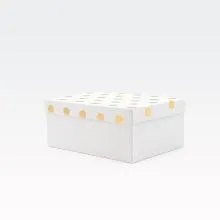 Darilna škatla kartonska, bela, z zlatimi pikami na pokrovu, 27x20x11.5cm