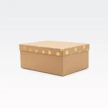 Darilna škatla kartonska, natur, z zlatimi pikami na pokrovu, 27x20x11.5cm
