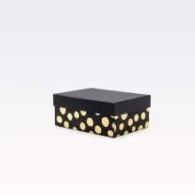 Darilna škatla kartonska, črna, z zlatimi pikami, 21x15x8.5cm
