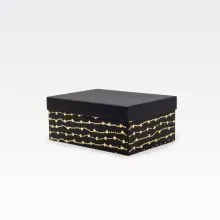 Darilna škatla kartonska, črna z zlatimi girlandami, 25x18x10.5cm