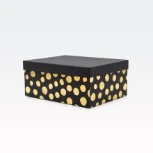 Darilna škatla kartonska, črna, z zlatimi pikami, 29x22x12.5cm