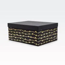 Darilna škatla kartonska, črna z zlatimi girlandami,33x25.5x14.5cm