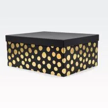 Darilna škatla kartonska, črna, z zlatimi pikami, 37.5x29x16cm