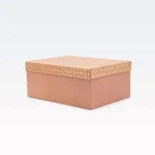 Darilna škatla kartonska, kapučino z zlato dekoracijo na pokrovu, 29x22x12.5cm