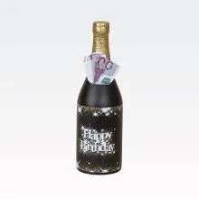 Hranilnik, steklenica za šampanjec, "Happy Birthday", polimasa, 31x9.5cm