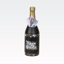 Hranilnik, steklenica za šampanjec, "Happy Birthday", polimasa, 31x9.5cm