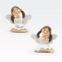 Angel - punčka s čopi in malimi krili, sedeča, polimasa, 6x5x5.5cm, sort.
