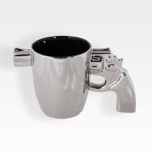 Lonček, ročaj v obliki pištole, srebrn, keramika, 18x10cm