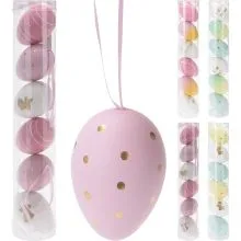 Velikonočni pirhi, 6/1, z obeskom, pvc, 6cm, sort.