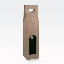 Vrečka darilna, 38.5x9x9 cm, kartonska, za steklenico, "maniglia", rjava
