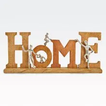 Napis "HOME", lesen, s kovinskimi figurami, 58x24x8cm