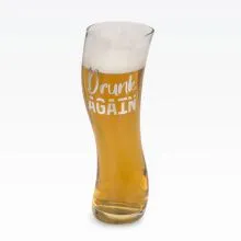 Kozarec za pivo, ukrivljen,  "Drunk again", 569ml