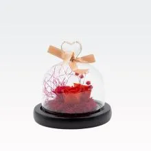 Vrtnice preparirane v steklu srček, rdeče, 12x12cm