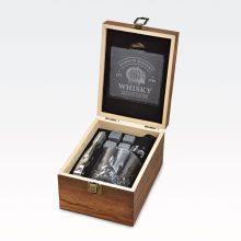 Darilni set za whisky, 1x kozarec (210ml), 4x hladilne kocke, prijemalka, v darilni leseni škatli
