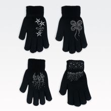 Rokavice ženske, črne s kamenčki, 100% poliester, one size, sort.