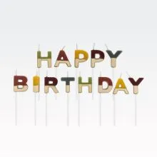 Svečke za torto, "Happy Birthday" pisano-zlate, 7x14cm