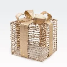 Božična dekoracija z LED lučko, darilo, zlato, 20x20x23cm