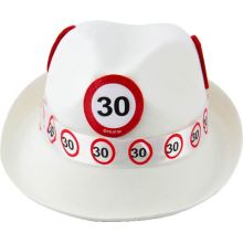 Party klobuk, bel, prometni znak 30