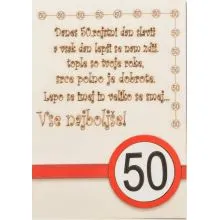 Voščilnica lesena, prometni znak 50, za moške