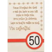Voščilnica lesena, prometni znak 50, za ženske