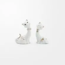Mačka sedeča, bela z zlatim robom, porcelan, 5x3x8cm, sort.