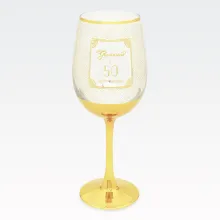 Kozarec za vino, za 50 let, "GLAMOROUS AT 50", pozlačen, v  darilni embalaži, 22cm