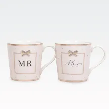 Set 2 lončkov, za poroko, "MR & MRS", kitajski porcelan, v darilni embalaži, 9cm