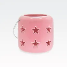 Laterna za čajno lučko, zvezde, roza, keramika, 10.5x8.5cm