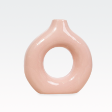 Vaza, okrogla, nežno roza, keramika, 18cm