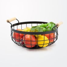 Košara za sadje, kovinska z lesenim dnom, 31x28x15cm