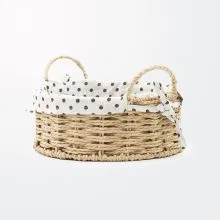 Košara za kruh z ročaji, pletena, oblečena v blago, okrogla, 25.5x14.5cm