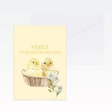 Voščilnica, Velika noč, piščančka v košari, Vesele velikonočne praznike, rumena