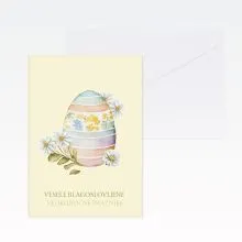 Voščilnica, Velika noč, jajčka in rožice, Vesele blagoslovljene Velikonočne praznike, rumena
