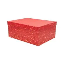 Darilna škatla kartonska, rdeča z zlatimi pikami, 27x20x11.5cm