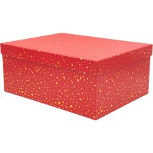 Darilna škatla kartonska, rdeča z zlatimi pikami, 37.5x29x16cm