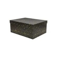 Darilna škatla kartonska, črna z zlatimi pikami, 21x15x8.5cm