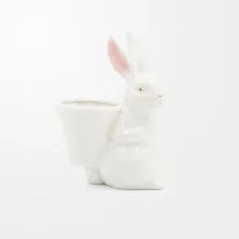 Zajec velikonočni, s košaro, bel, porcelan, 12.5x8x20cm