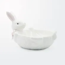 Zajec velikonočni, dekorativna skleda, bela, porcelan, 20x19x15cm