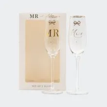 Set 2 kozarcev za penino, za poroko, "MR & MRS, v darilni embalaži, 24.5cm