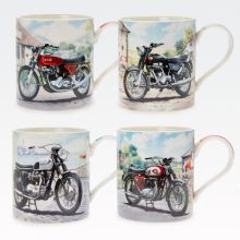 Lonček, motiv motorja, kitajski porcelan, 9.5cm, sort.