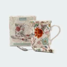 Lonček s pokrovom, Anthina, kitajski porcelan, v darilni embalaži, 10.5cm + žlička