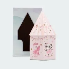 Hišica z LED lučko, slončki - roza, papir, v darilni embalaži, 22x11cm