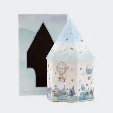 Hišica z LED lučko, ptički - modra, papir, v darilni embalaži, 22x11cm