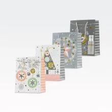 Vrečka darilna, 23x18x10 cm, božična, bela ali zelena, sort